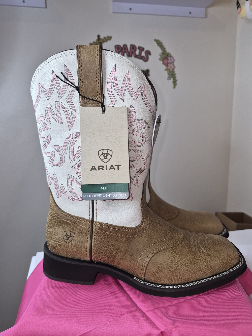 Ariat Tan Leather Foot with White Shaft Heeled Western Boots - Picture 2 of 5